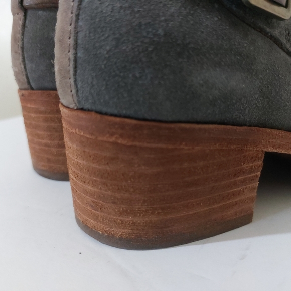 Kork-Ease Mesa Women's Leather Suede Booties Stacked Heel Ankle Boots in Grey - Picture 5 of 9